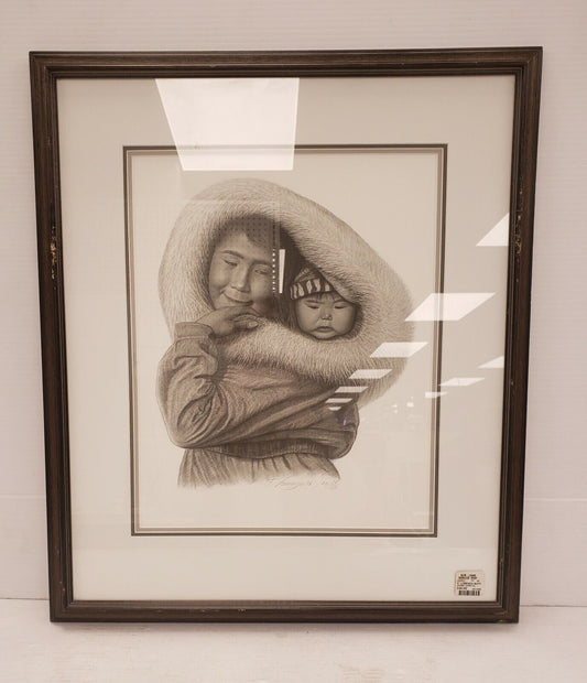 (I-7829) F.Lorenzo Mother & Child Charcoal Drawing