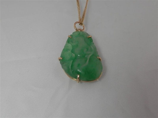 (I-1441-603) 10K GOLD JADE PENDANT WITH CHAIN