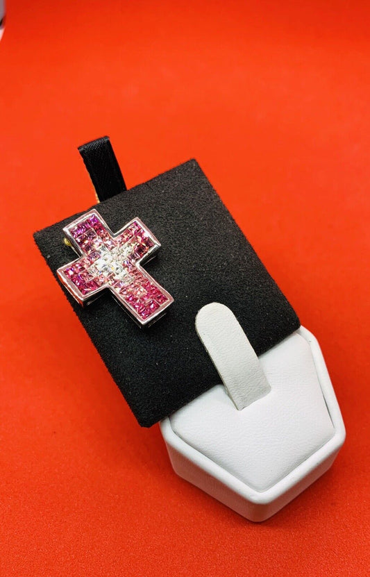(N43060) Silver Cross Pendant with stones
