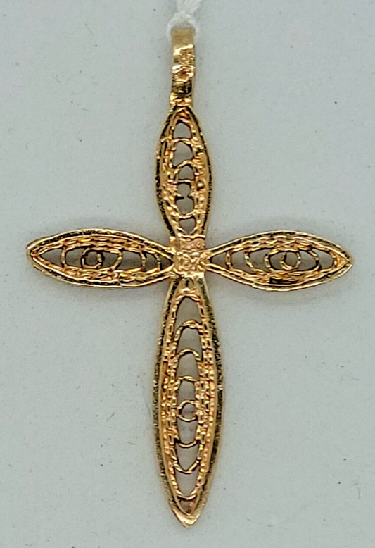 (N71505-4) Ladies 10K Yellow Gold Lace Cross Pendent