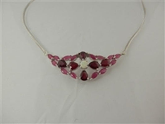 (I-1838-260A) SILVER FIRE OPAL AND RUBY NECKLACE