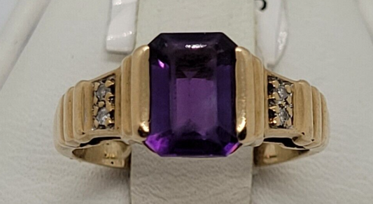 (N77546-1) Ladies 14K Purple Emerald and Diamond Ring