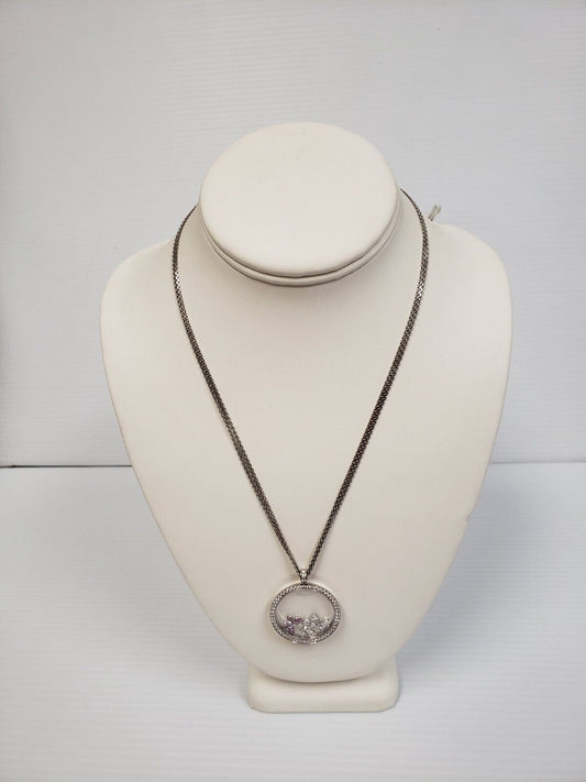 (13365-2-122A) 18K White Gold Floating Charm Necklace