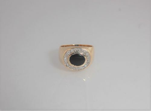(I-2587-245) MENS 10KT YELLOW GOLD WITH RHODIUM PLATING, ONYX AND DIAMOND RING